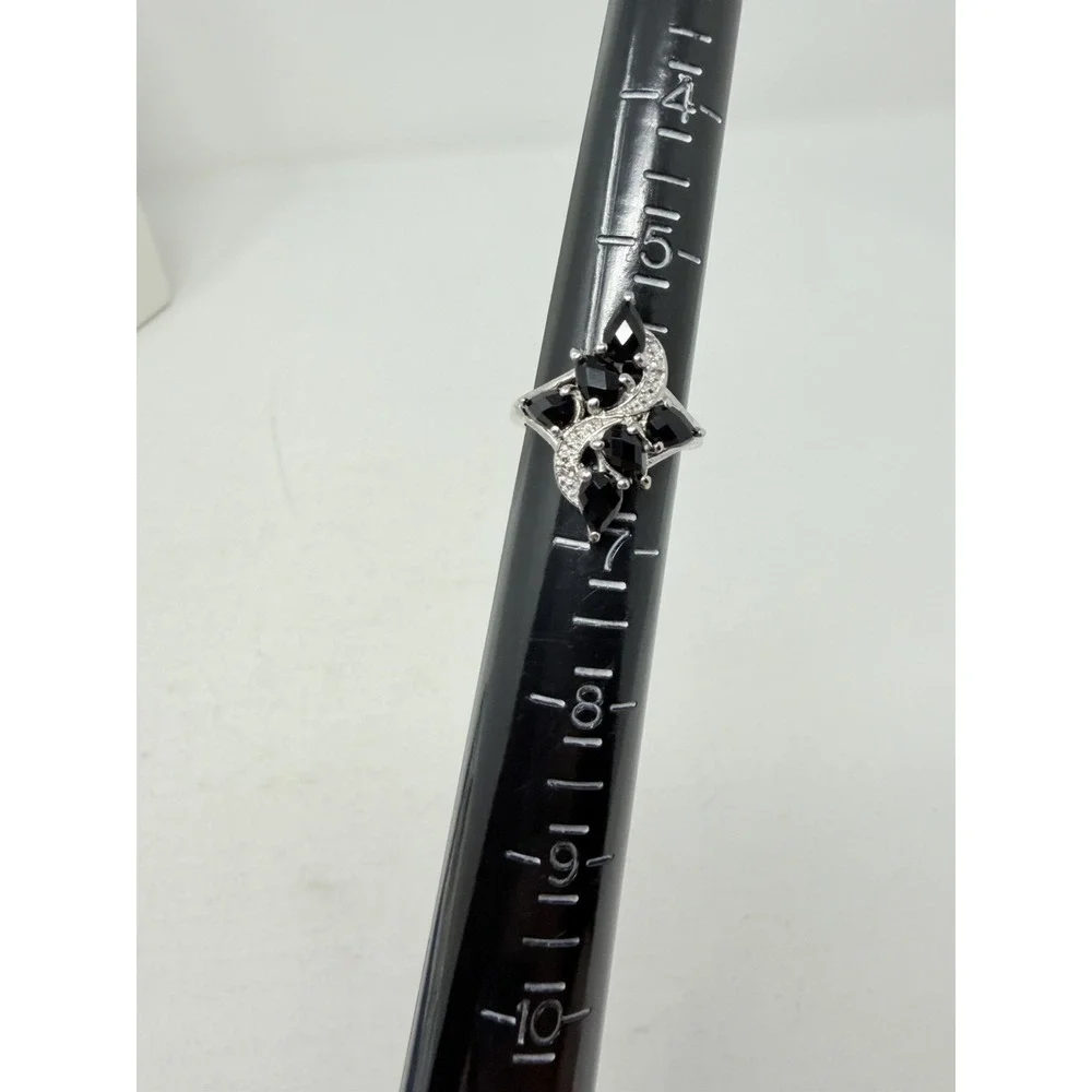 Shop LC Black Onyx Platinum Bond Brass Stud Earrings and Size 6 Ring 5583